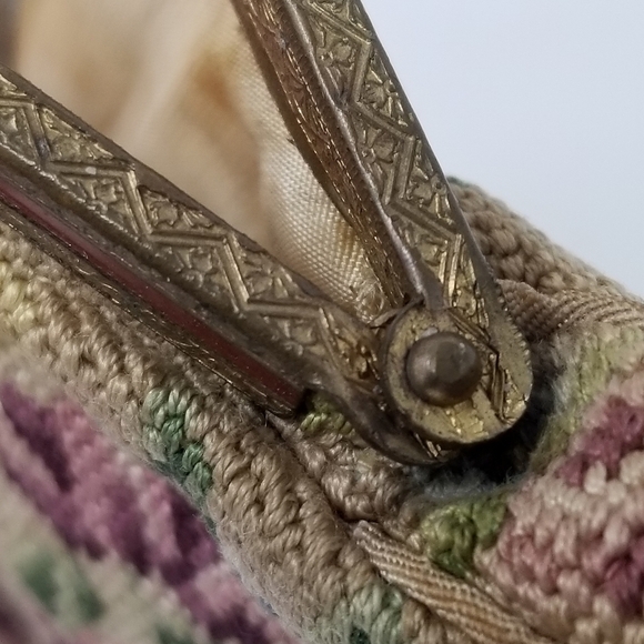 Purse Evening Bag Floral Antique Vintage Jeweled Kiss Lock Petite Point Grandma - Picture 3 of 15